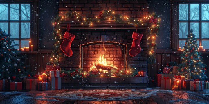 Nostalgic Holiday Hearth Scene, generative ai