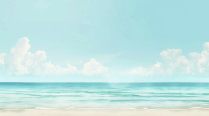 Obraz premium A minimalist, tranquil beach scene with clear turquoise waters and a bright sky, evoking peace and simplicity.