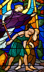 Fototapeta premium Adam and Eve expelled from paradise. Adam et Ève expulsés du paradis.