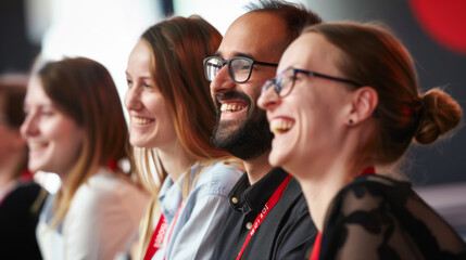 A group of people laughing and enjoying themselves during a lively and engaging event.