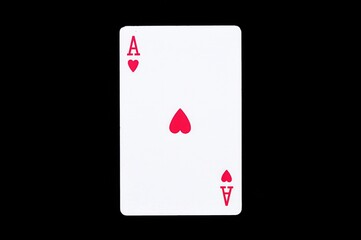 Obraz premium Playing Card Ace of Hearts Isolated on Black Background. Poker. NATIONAL CARD PLAYING DAY December 28