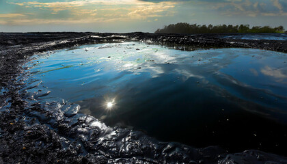 surface of black oil pollution