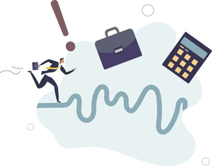 Rough road ahead, obstacle or tough situation to overcome, risk and uncertain,flat design.illustration with people.