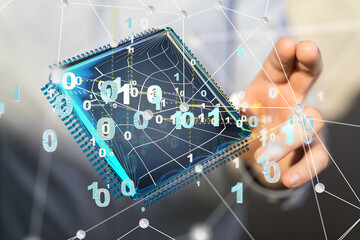 abstract lines with dots over dark background.