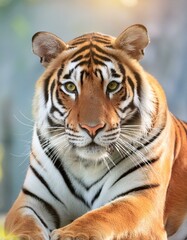 Obraz premium Bengal tiger jumping. Bengal tigers are one of the biggest subspecies of cats roaming the Earth today. The majority of these tigers sport yellow to light orange coats with brown to black stripes.