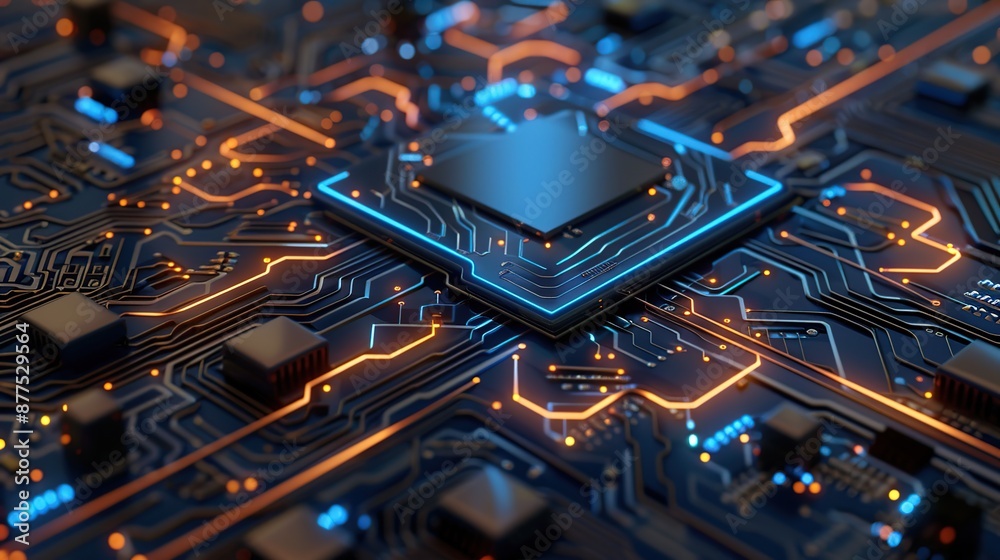 Aufkleber futuristic circuitry with glowing microchip