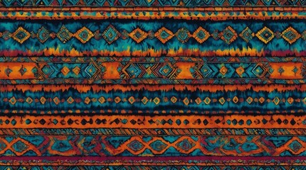 A vibrant ethnic pattern with multi-colored geometric shapes and intricate details, representing cultural diversity and art.