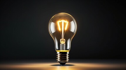 Glowing Light Bulb Isolated on a Dark Background Highlighting the Filament and Glass. Generative AI