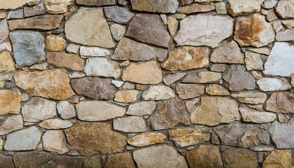 Stone work. Masonry made of old stone. Set of stones of different shapes and colors.