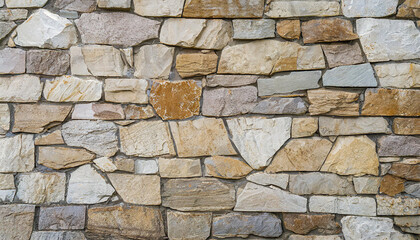 Stone work. Masonry made of old stone. Set of stones of different shapes and colors.