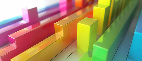 Naklejka premium Abstract colorful rectangular blocks arranged in rows creating a modern, artistic installation with vibrant hues and clean lines.