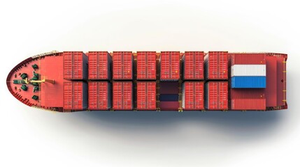 Container ship from above, logistics and transportation, photorealistic style, isolated on white background