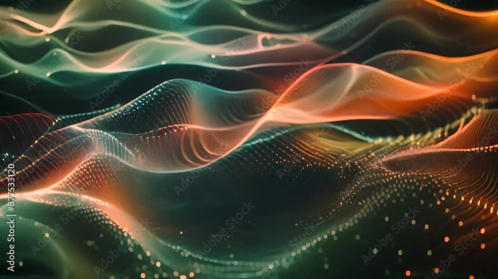Poster abstract depiction of a vibrant wave of light, generate a dynamic visualization of data streams coll