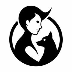 silhouette of a person with a cat and a dog