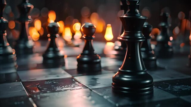 Black Chess Piece on Chess Board With Flames, Generate an video that showcases the competitive analysis and positioning of a company in the market