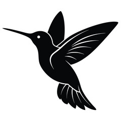 Elegant Black Hummingbird Silhouette on White Background EPS, Detailed Bird Vector Illustration for Design Projects