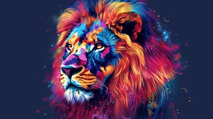 Colorful lion head in pop art style.
