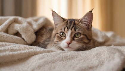 A tabby cat's serene moment in a sunlit room
