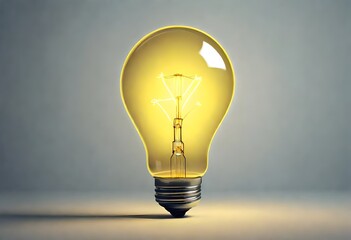 Glowing Light bulb on grey background.