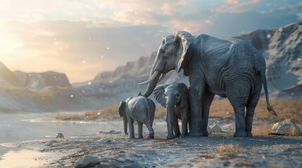 Obraz premium Elephants on a picturesque background