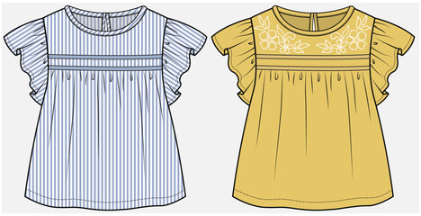 FRILLED WOVEN TOP WITH LADDER LACE AND EMPIRE CUT DETAIL DESIGNED FOR TODDLER GIRL AND KID GIRL IN VECTOR
