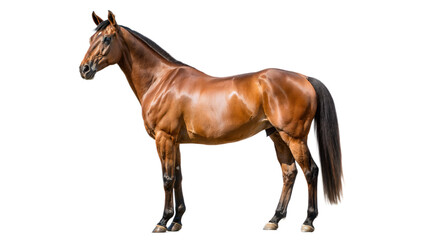 Obraz premium Side view of a shiny brown horse standing on a transparent background