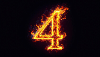 The number 4 is depicted in vibrant, glowing flames