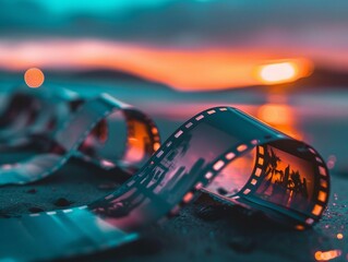 Classic Film Roll with Photographic Images in Soft Light. Generative AI