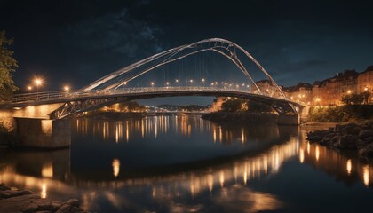 Obraz premium A tranquil evening stroll beneath the illuminated bridge