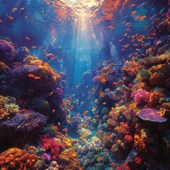 Fototapeta premium Colorful Coral Reef Underwater Scene