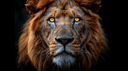 Naklejka premium Isolated image: lion on a black background.