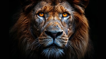 Naklejka premium Isolated image of a lion on a black background