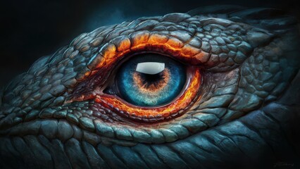 A close up of a blue eye with orange iris, AI