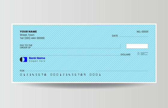 Bank check, bank check vector, blank money cheque, chequebook template