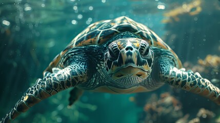 Fototapeta premium Photograph of a sea turtle in the underwater world