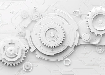 A white background with a large circle of gears and a smaller circle of gears