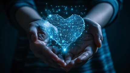 Blue Heart Shape Network in Hands