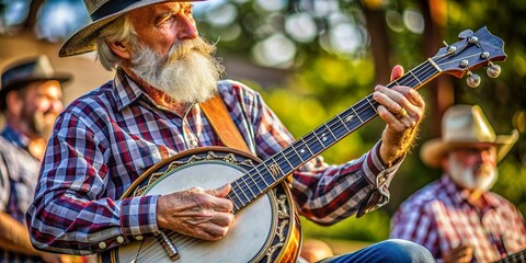 Professional Banjo Player Performing in a Bluegrass Band Concert