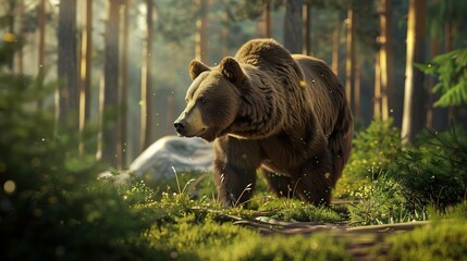 Fototapeta premium Brown bear in a wooded area