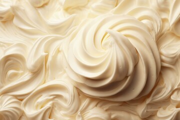 High-detail macro shot capturing the smooth swirls and peaks of whipped cream