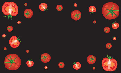 Top view of fresh tomatoes vector on black background