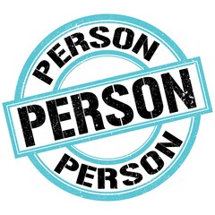 PERSON text on blue-black round stamp sign