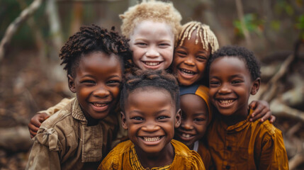 Fototapeta premium Diverse Group of Multiracial Children in Nature Africa Showing Unity and Ethnic Diversity. Generative ai