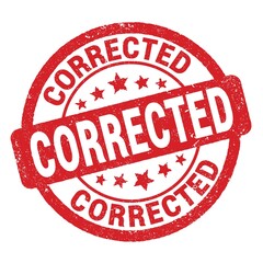 CORRECTED text written on red round stamp sign.