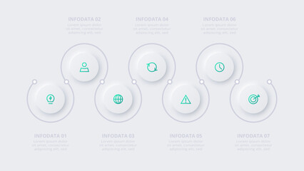 Neumorphic flowchart infographic. Creative concept for infographic with 6 options. Template for presentation and chart.