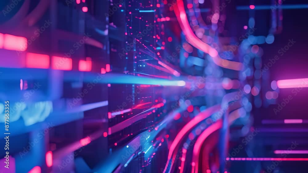 Poster digital abstract of data transfer process on a computer screen, graphical representation of data tra