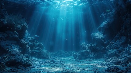 Obraz premium Underwater Scene with Sunbeams and Coral Reef