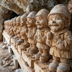 Obraz premium Intricately carved wooden gnome sculptures with carving details