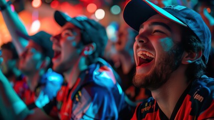 A group of fans wearing team merchandise
