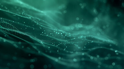 A mesmerizing abstract image featuring undulating emerald waves with shimmering lights giving a futuristic feel.